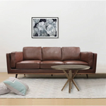3 Seater Faux Sofa Brown Lounge Set for Living Room Couch with Wooden Frame - Furniture > Sofas