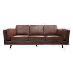 3 Seater Faux Sofa Brown Lounge Set for Living Room Couch with Wooden Frame - Furniture > Sofas