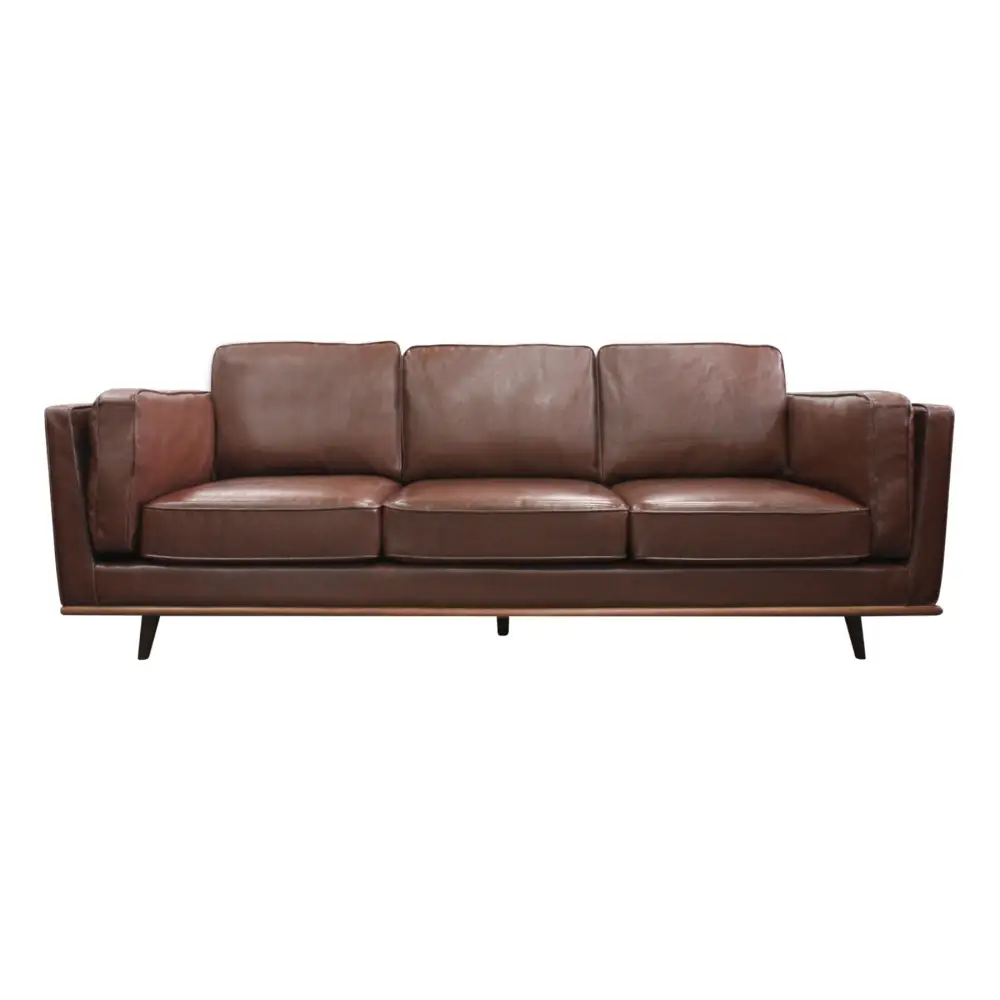 3 Seater Faux Sofa Brown Lounge Set for Living Room Couch with Wooden Frame - Furniture > Sofas