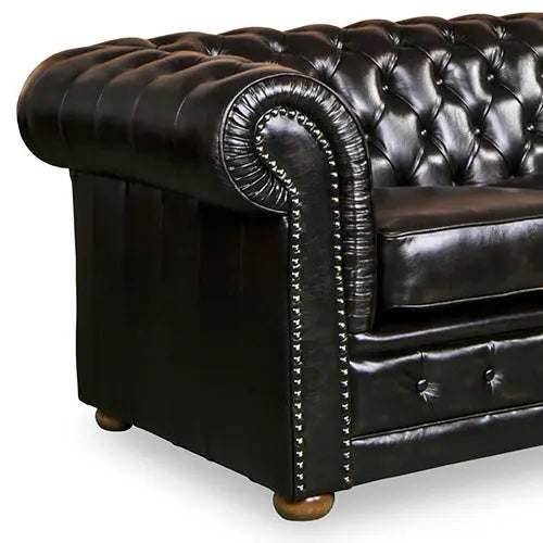 3 Seater Genuine Leather Upholstery Deep Quilting Pocket Spring Button Studding Sofa Lounge Set for Living Room Couch