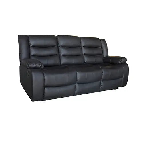 3 Seater Recliner Sofa In Faux Leather Lounge Couch in Black - Furniture > Bar Stools & Chairs > Arm Chairs & Recliners