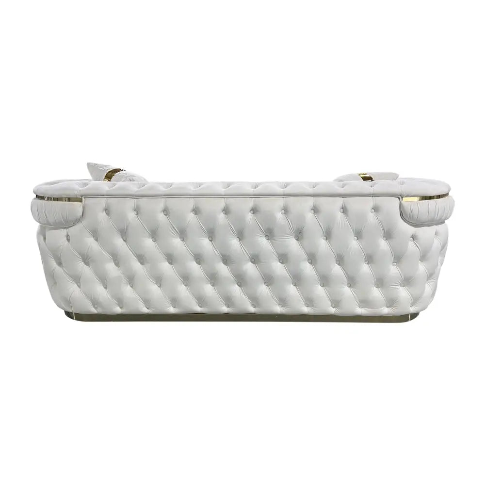 3 Seater Sofa Beige Velvet Fabric Solid Wood construction Gold Stainless Steel Trim - Furniture > Sofas > Sofas & Sofa