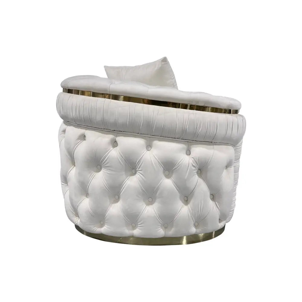 3 Seater Sofa Beige Velvet Fabric Solid Wood construction Gold Stainless Steel Trim - Furniture > Sofas > Sofas & Sofa