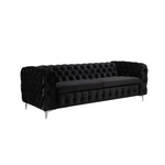 3 Seater Sofa Classic Button Tufted Lounge in Black Velvet Fabric with Metal Legs - Furniture > Sofas