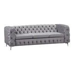 3 Seater Sofa Classic Button Tufted Lounge in Grey Velvet Fabric with Metal Legs - Furniture > Sofas