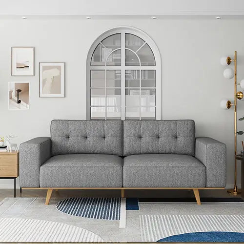 3 Seater Sofa Fabric Upholstery Grey Colour Pocket Spring Wooden Frame - Furniture > Sofas