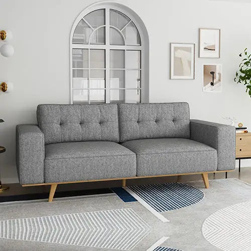 3 Seater Sofa Fabric Upholstery Grey Colour Pocket Spring Wooden Frame - Furniture > Sofas