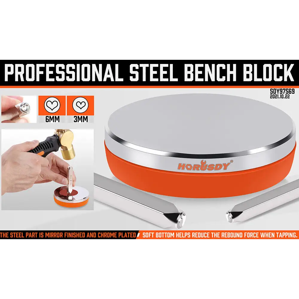 3’’ Steel Bench Block Round Jewelry Stamping Tool Mirror Polishing with 2-Punches - Home & Garden > DIY > Kitchen &
