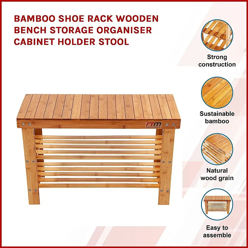 3 Tier Shoe Rack Bamboo Wooden Storage Shelf Stand Bench Cabinet Organiser - Furniture > Office
