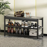 3 Tiers 80cm Width Sturdy Steel Multi-layer Shoe Rack with Bench Entryway Shoe Storage Organizer - Home & Garden >