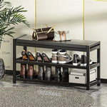 3 Tiers 95cm Width Sturdy Steel Multi-layer Shoe Rack with Bench Entryway Shoe Storage Organizer - Home & Garden >