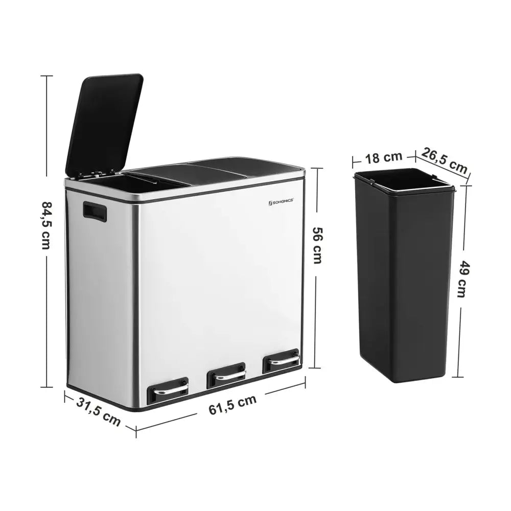 3 x 18L Kitchen Bin Waste Separation System - Home & Garden > Home & Garden Others