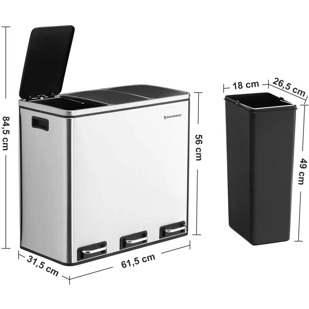 3 x 18L Kitchen Bin Waste Separation System - Home & Garden > Home & Garden Others