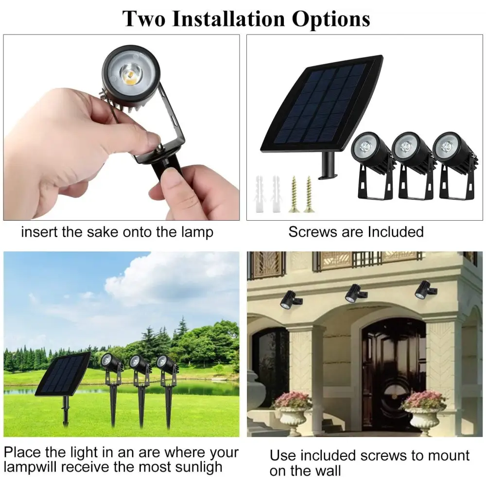 3 x LED Spotlights Powered Solar Garden Lights Outdoor Waterproof (Warm White) - Home & Garden > Garden Lights