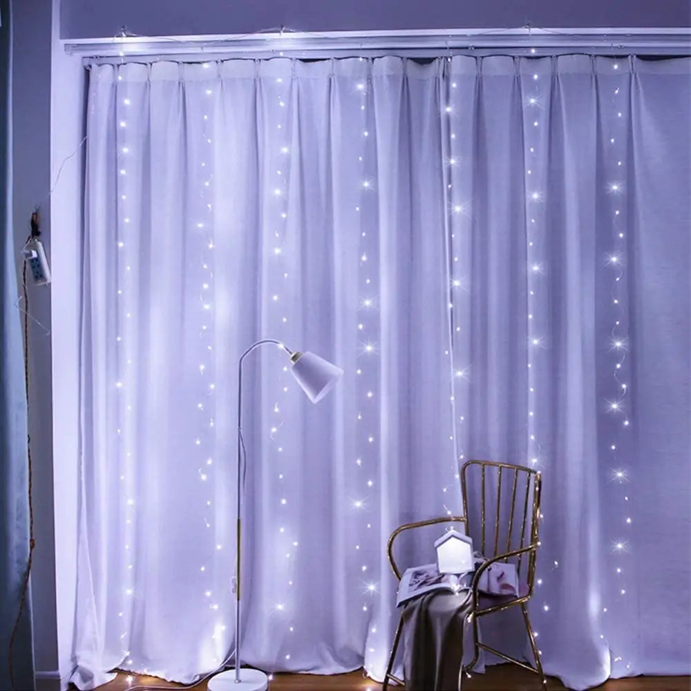 300 LEDs Window Curtain Fairy Lights 8 Modes and Remote Control for Bedroom (Cool White 300 x 300cm) - Home & Garden >