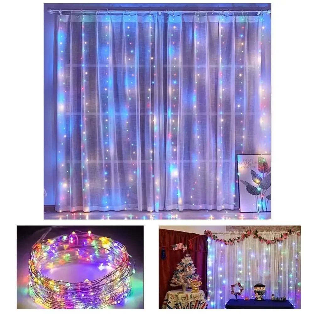300 LEDs Window Curtain Fairy Lights 8 Modes and Remote Control for Bedroom (Multicolor 300 x 300cm) - Home & Garden >