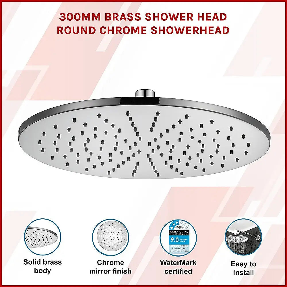 300mm Brass Shower Head Round Chrome Showerhead - Furniture > Bathroom > Shower Heads & Screens