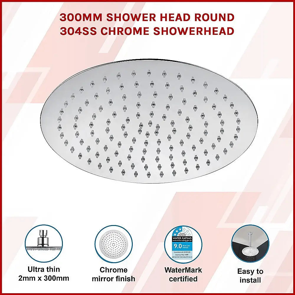300mm Shower Head Round 304SS Chrome Showerhead - Furniture > Bathroom > Shower Heads & Screens