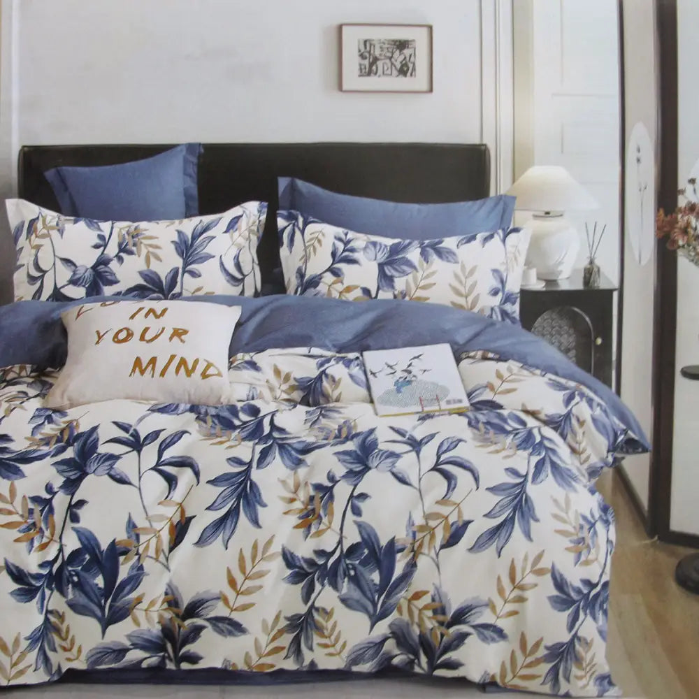 300TC Carolyn Blue Reversible Cotton Quilt Cover Set Queen - Home & Garden > Bedding > Duvet Covers