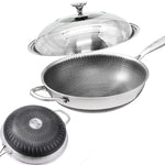 32cm 304 Stainless Steel Non-Stick Stir Fry Cooking Kitchen Honeycomb Wok Pan with Lid - Home & Garden > Kitchenware