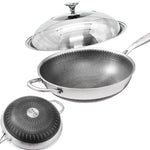32cm 316 Stainless Steel Non-Stick Stir Fry Cooking Kitchen Wok Pan with Lid Honeycomb Double Sided - Home & Garden >
