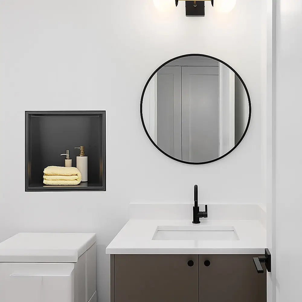 336 x 336 x 101mm Shower Niche Single Shelf Organizer No Tile Needed in Black - Home & Garden > DIY > Kitchen &