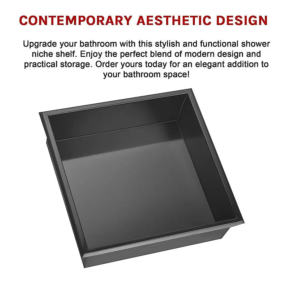 336 x 336 x 101mm Shower Niche Single Shelf Organizer No Tile Needed in Black - Home & Garden > DIY > Kitchen &