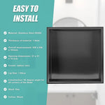 336 x 336 x 101mm Shower Niche Single Shelf Organizer No Tile Needed in Black - Home & Garden > DIY > Kitchen &