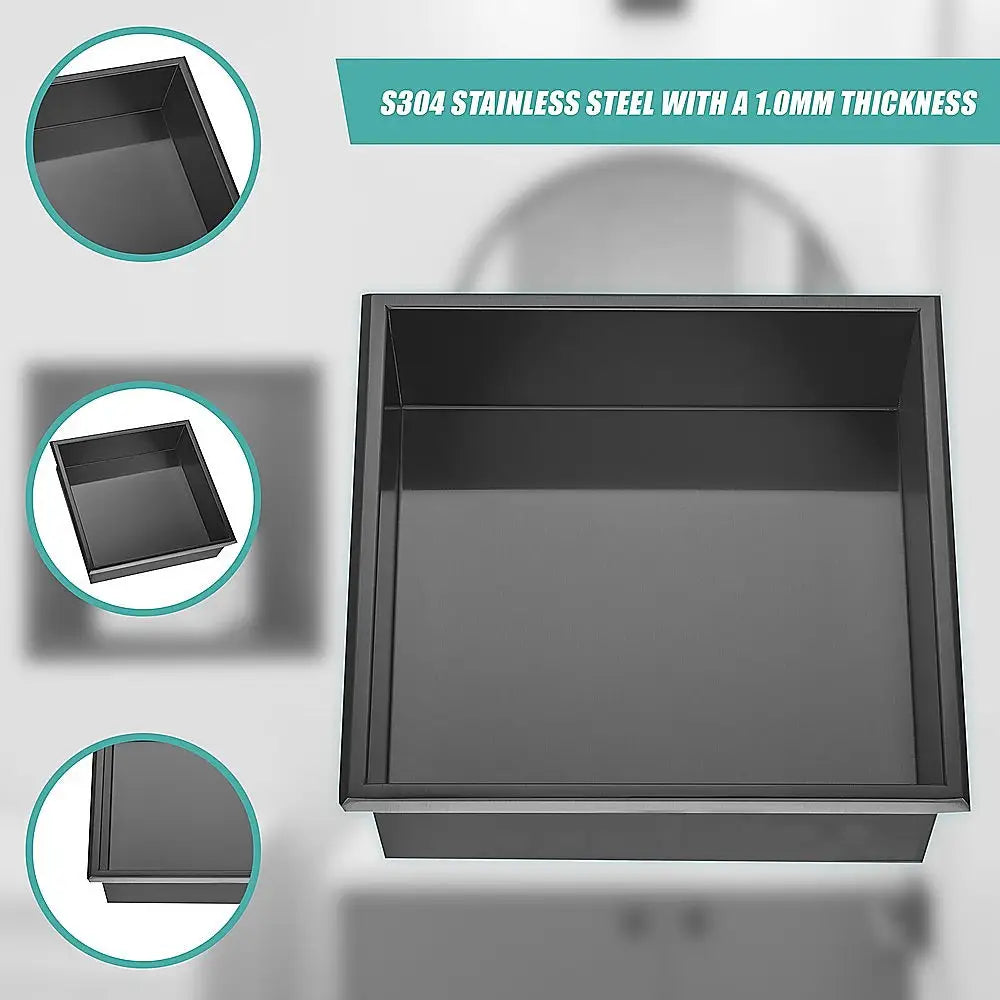 336 x 336 x 101mm Shower Niche Single Shelf Organizer No Tile Needed in Black - Home & Garden > DIY > Kitchen &
