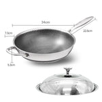 34cm 304 Stainless Steel Non-Stick Stir Fry Cooking Kitchen Honeycomb Wok Pan with Lid - Home & Garden > Kitchenware
