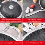 34cm 304 Stainless Steel Non-Stick Stir Fry Cooking Kitchen Honeycomb Wok Pan with Lid - Home & Garden > Kitchenware