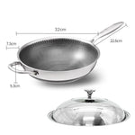 34cm 304 Stainless Steel Non-Stick Stir Fry Cooking Kitchen Wok Pan without Lid Honeycomb Double Sided - Home & Garden