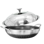 34cm 316 Stainless Steel Double Ear Non-Stick Stir Fry Cooking Kitchen Wok Pan with Lid Honeycomb Double Sided - Home &