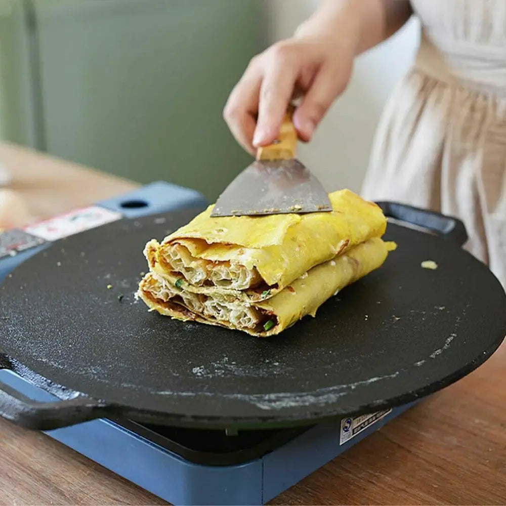 34cm Seasoned Cast Iron Induction Crepes Pan Baking Pancake Tool Pizza Bakeware - Home & Garden > Kitchenware >
