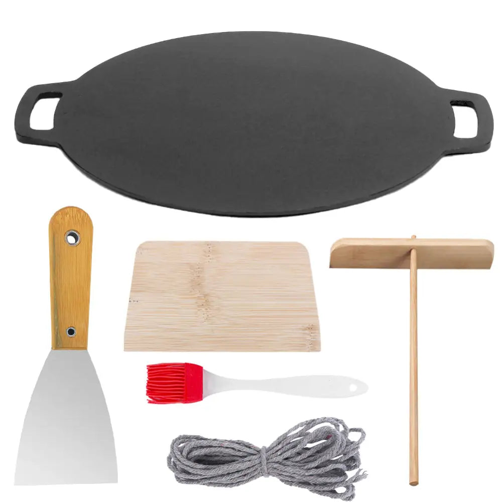 34cm Seasoned Cast Iron Induction Crepes Pan Baking Pancake Tool Pizza Bakeware - Home & Garden > Kitchenware >