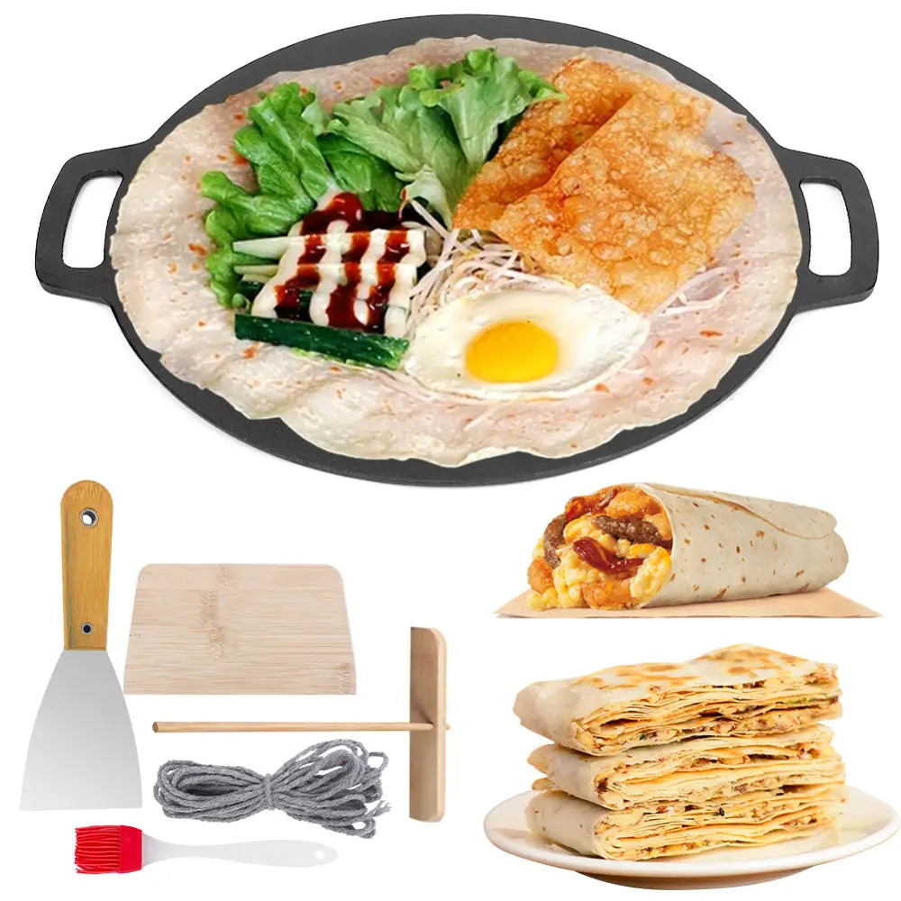 34cm Seasoned Cast Iron Induction Crepes Pan Baking Pancake Tool Pizza Bakeware - Home & Garden > Kitchenware >