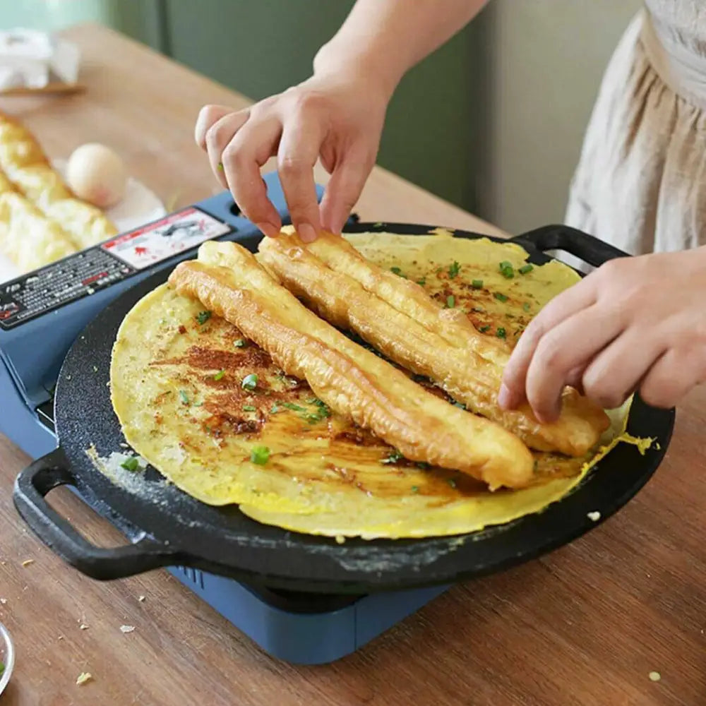 34cm Seasoned Cast Iron Induction Crepes Pan Baking Pancake Tool Pizza Bakeware - Home & Garden > Kitchenware >