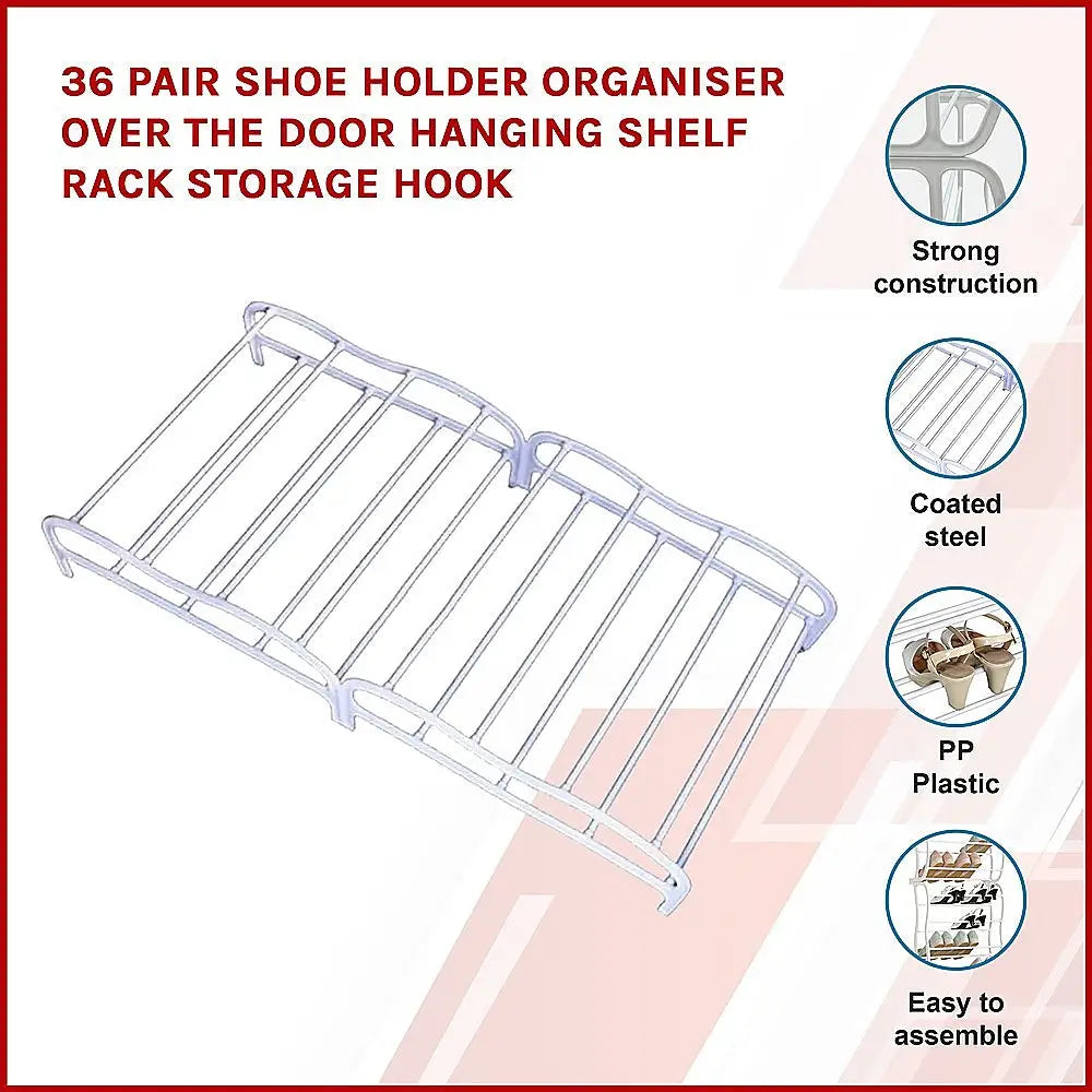 36 Pair Shoe Holder Organiser Over The Door Hanging Shelf Rack Storage Hook - Furniture > Office