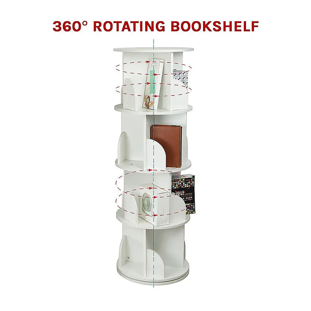 360-degree Rotating 4 Tier Display Shelf Bookcase Organiser - Furniture > Office