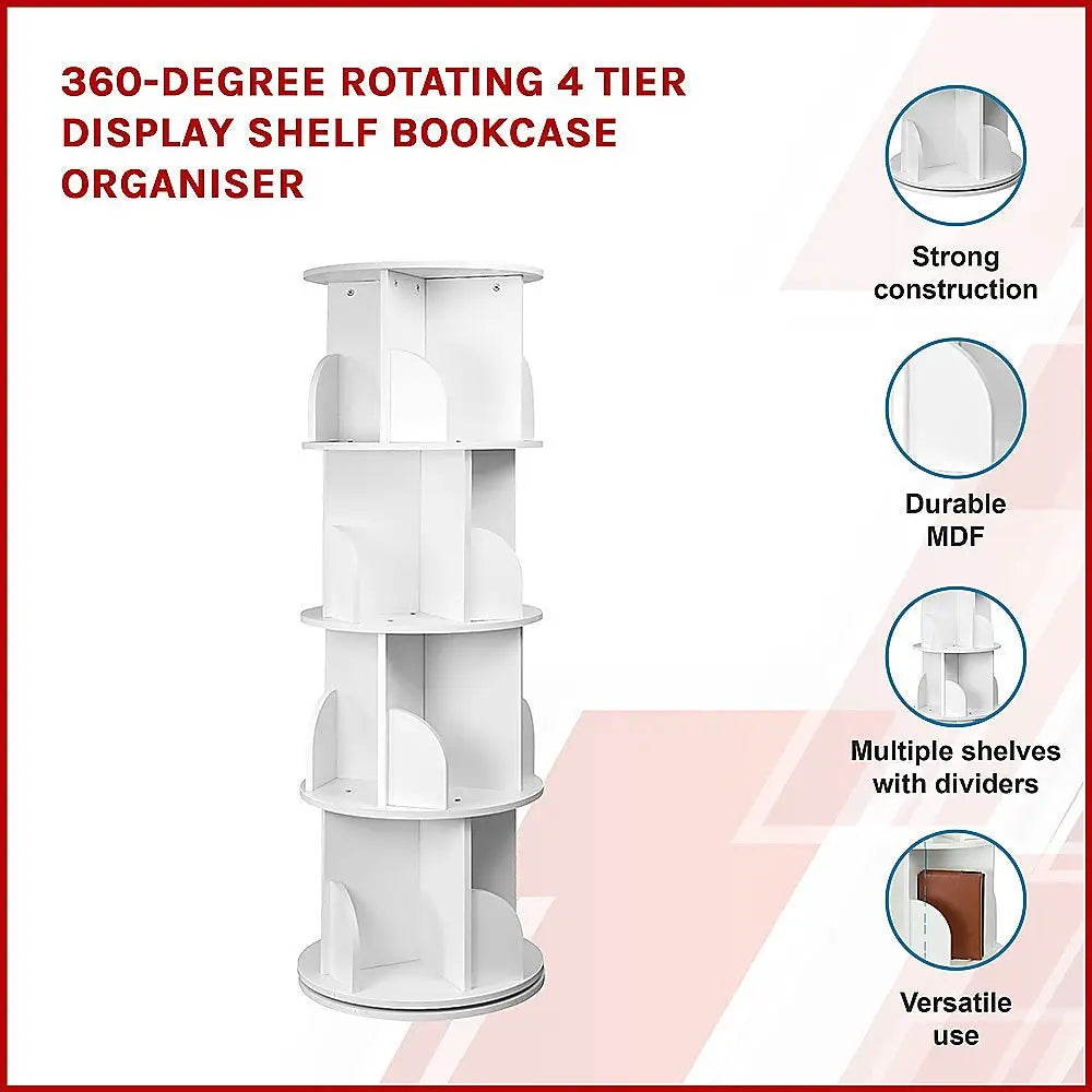 360-degree Rotating 4 Tier Display Shelf Bookcase Organiser - Furniture > Office