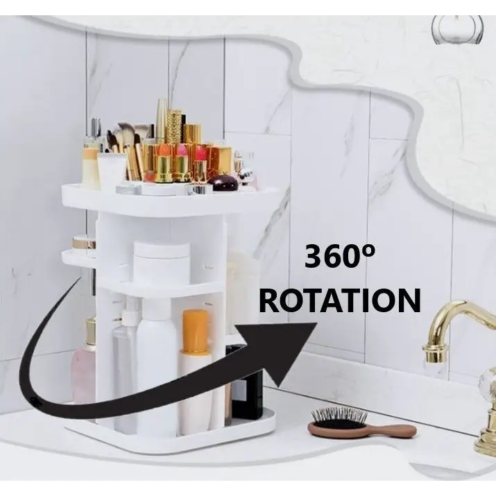 360 Rotating Large Capacity Makeup Organizer for Bedroom and Bathroom (White) - Home & Garden > Bathroom Accessories