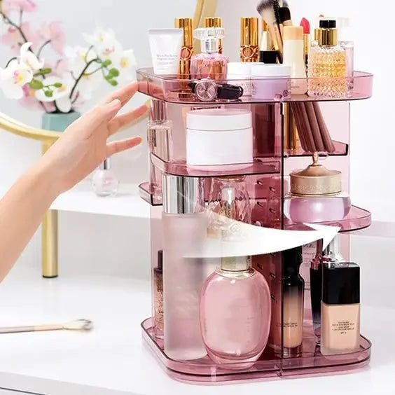 360 Rotating Large Capacity Makeup Organizer for Bedroom and Bathroom (Pink) - Home & Garden > Bathroom Accessories