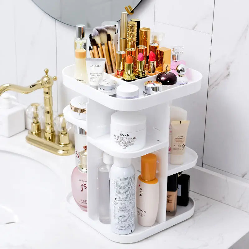 360 Rotating Large Capacity Makeup Organizer for Bedroom and Bathroom (White) - Home & Garden > Bathroom Accessories