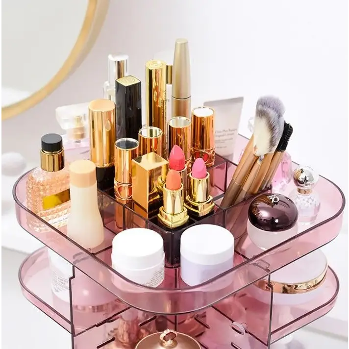 360 Rotating Large Capacity Makeup Organizer for Bedroom and Bathroom (Pink) - Home & Garden > Bathroom Accessories