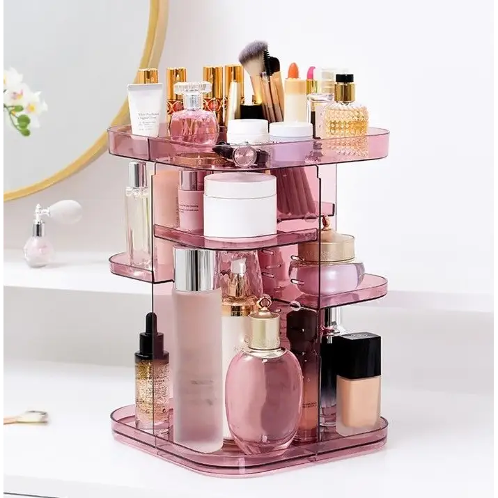 360 Rotating Large Capacity Makeup Organizer for Bedroom and Bathroom (Pink) - Home & Garden > Bathroom Accessories