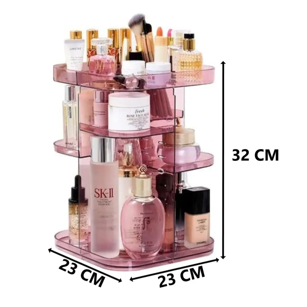360 Rotating Large Capacity Makeup Organizer for Bedroom and Bathroom (Pink) - Home & Garden > Bathroom Accessories