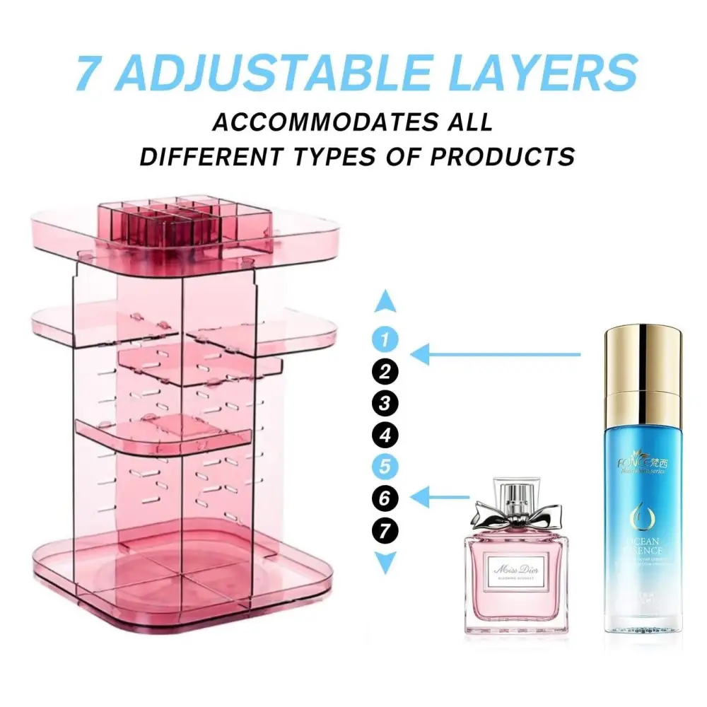 360 Rotating Large Capacity Makeup Organizer for Bedroom and Bathroom (Pink) - Home & Garden > Bathroom Accessories