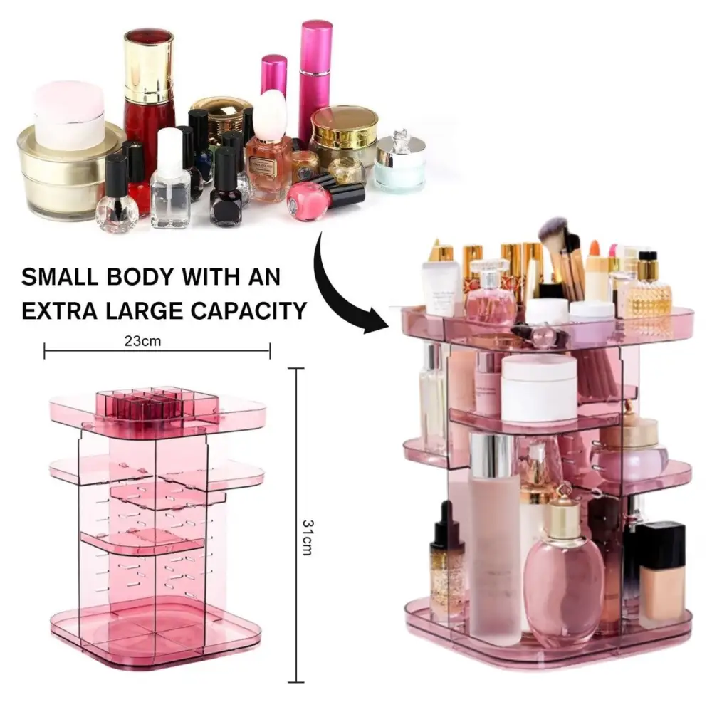 360 Rotating Large Capacity Makeup Organizer for Bedroom and Bathroom (Pink) - Home & Garden > Bathroom Accessories