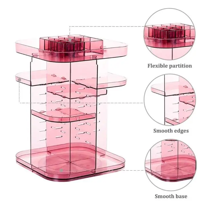 360 Rotating Large Capacity Makeup Organizer for Bedroom and Bathroom (Pink) - Home & Garden > Bathroom Accessories