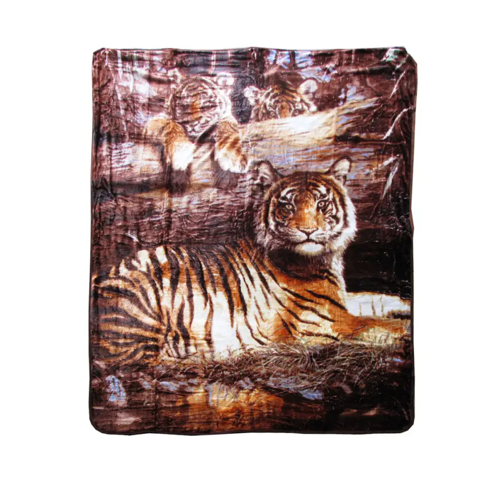 375gsm 1 Ply 3D Print Faux Mink Blanket Queen 200x240 cm Tiger Family - Home & Garden > Bedding